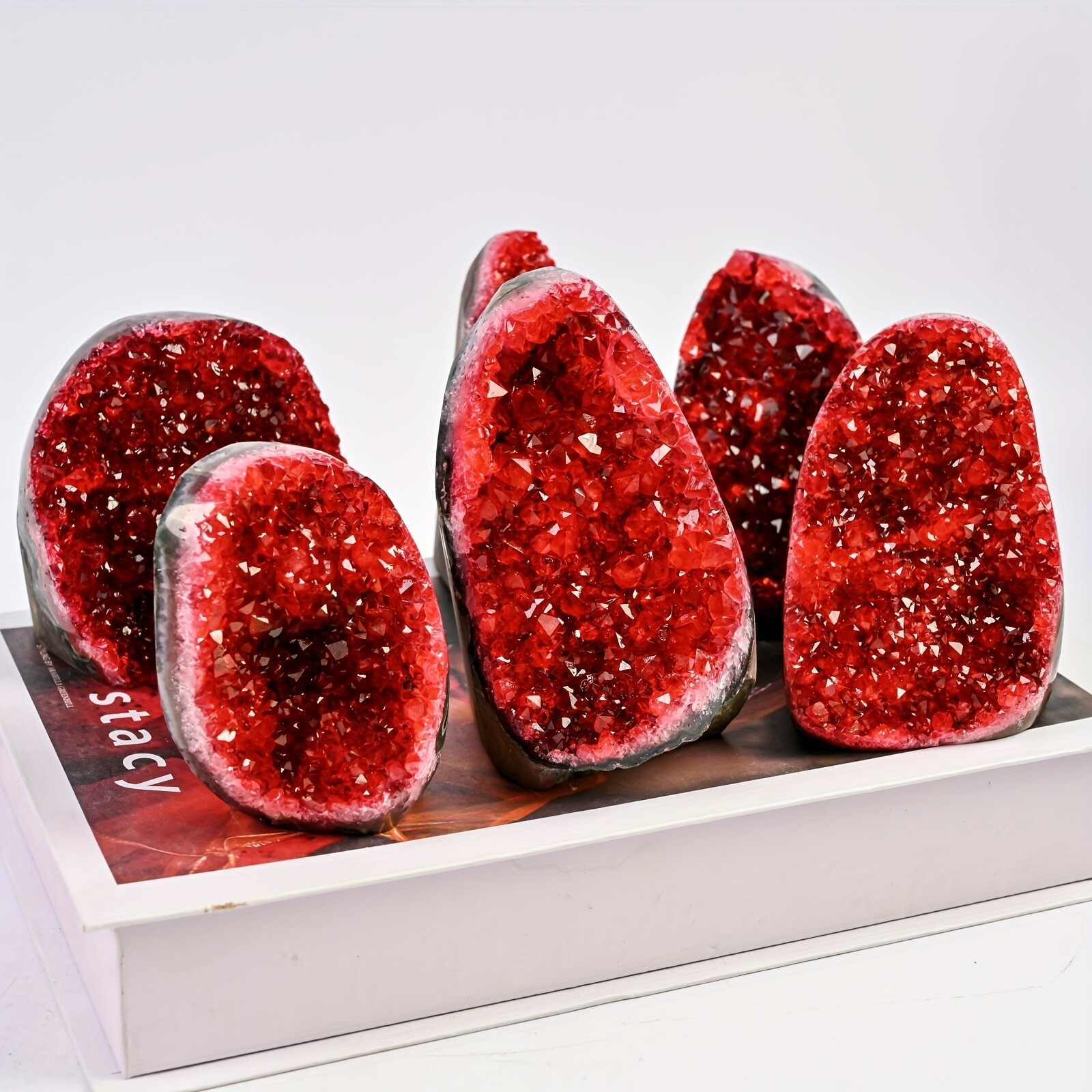 1PC Wine Red Geode Cluster with Display Stand Premium Crystal Home Office Decor