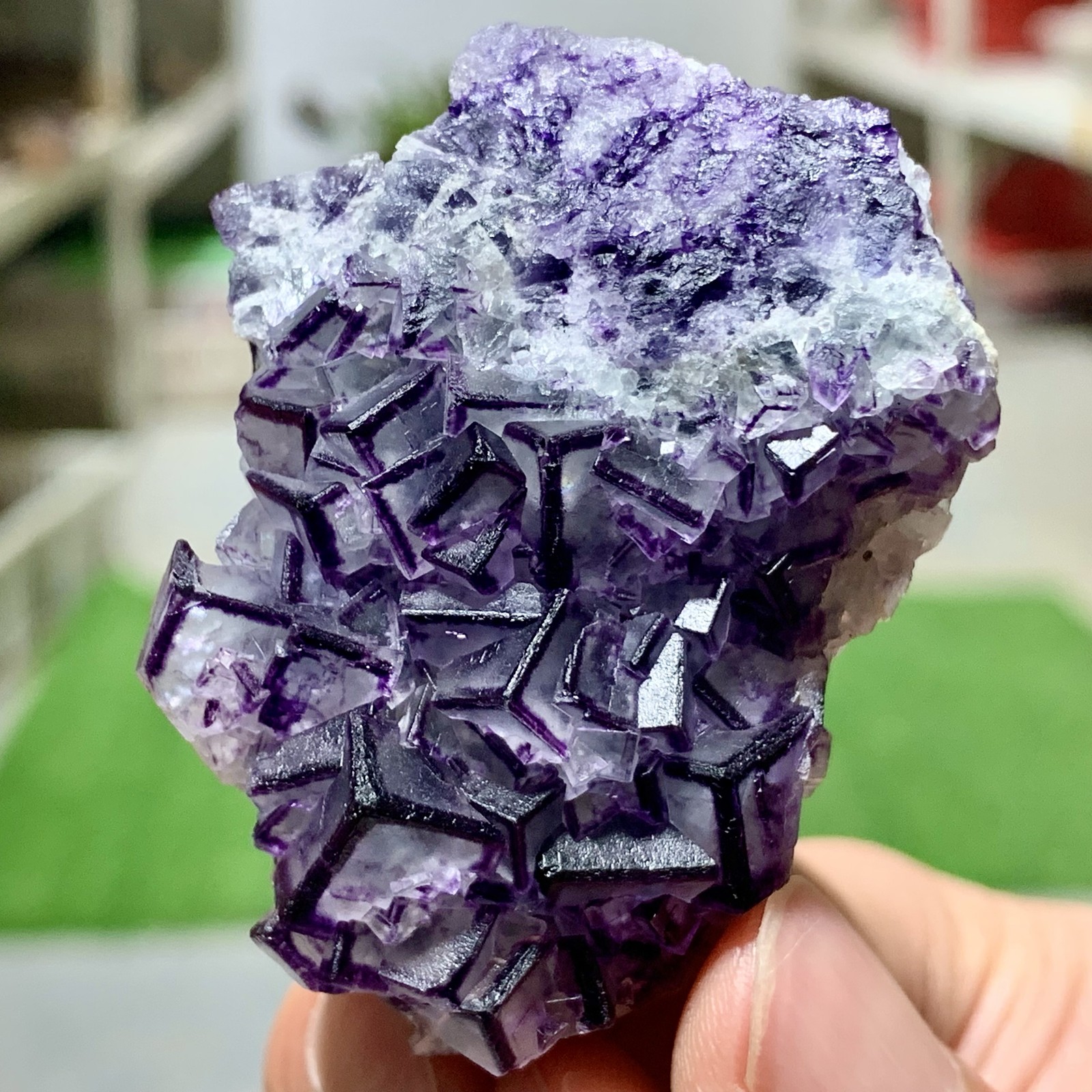 57G Inner Mongolia Natural Fluorite Purple Edged Cube Crystal Mineral Specimen