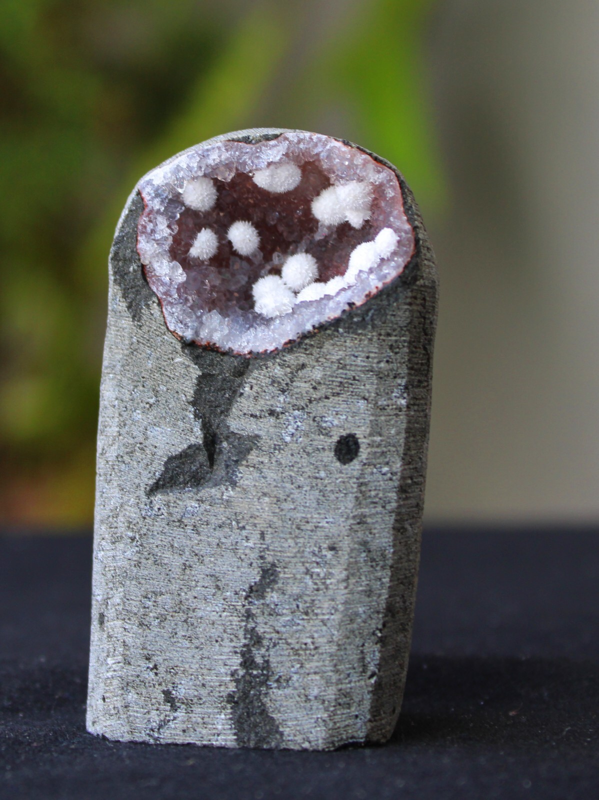 Okenite Balls On Chalcedony Geode Minerals Specimen #BG18