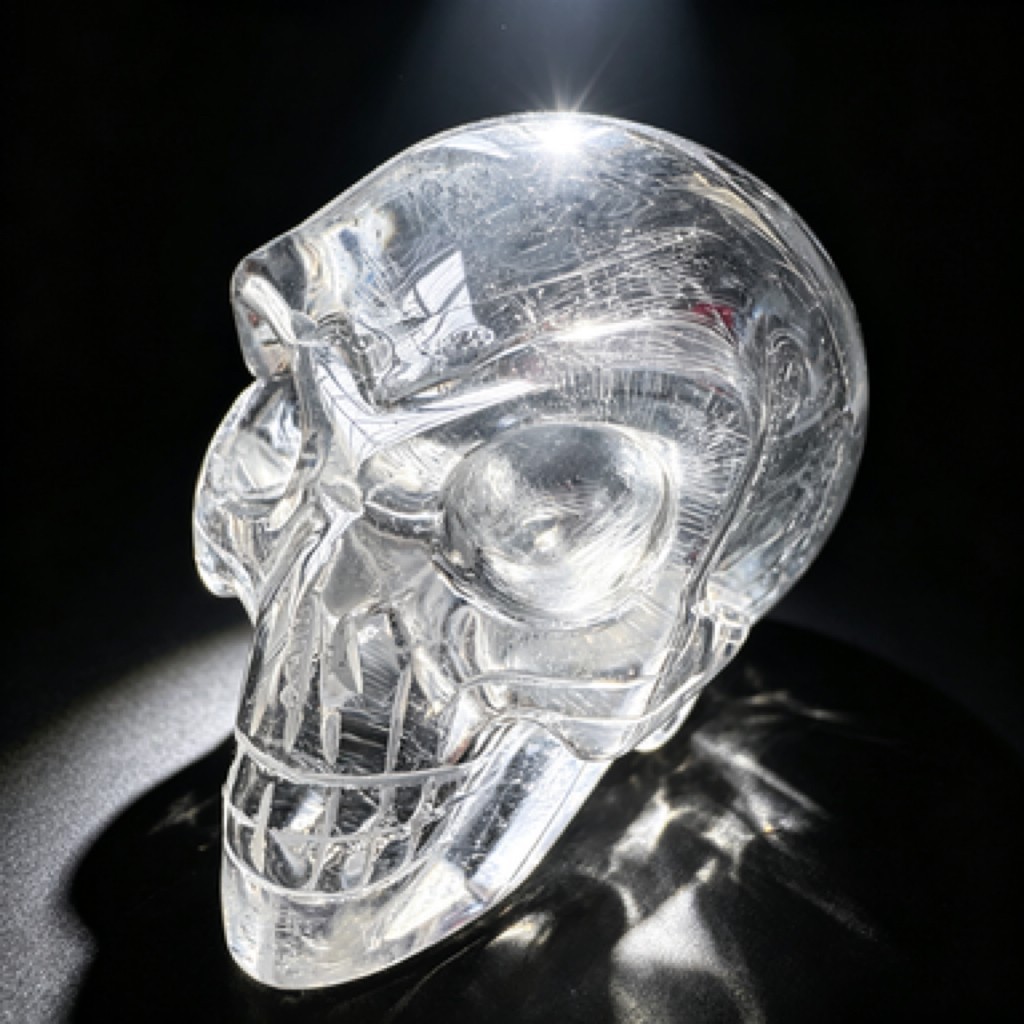 Hand Carved Natural Clear Quartz Alien Skull Figurine Polished Crystal Desk Deco