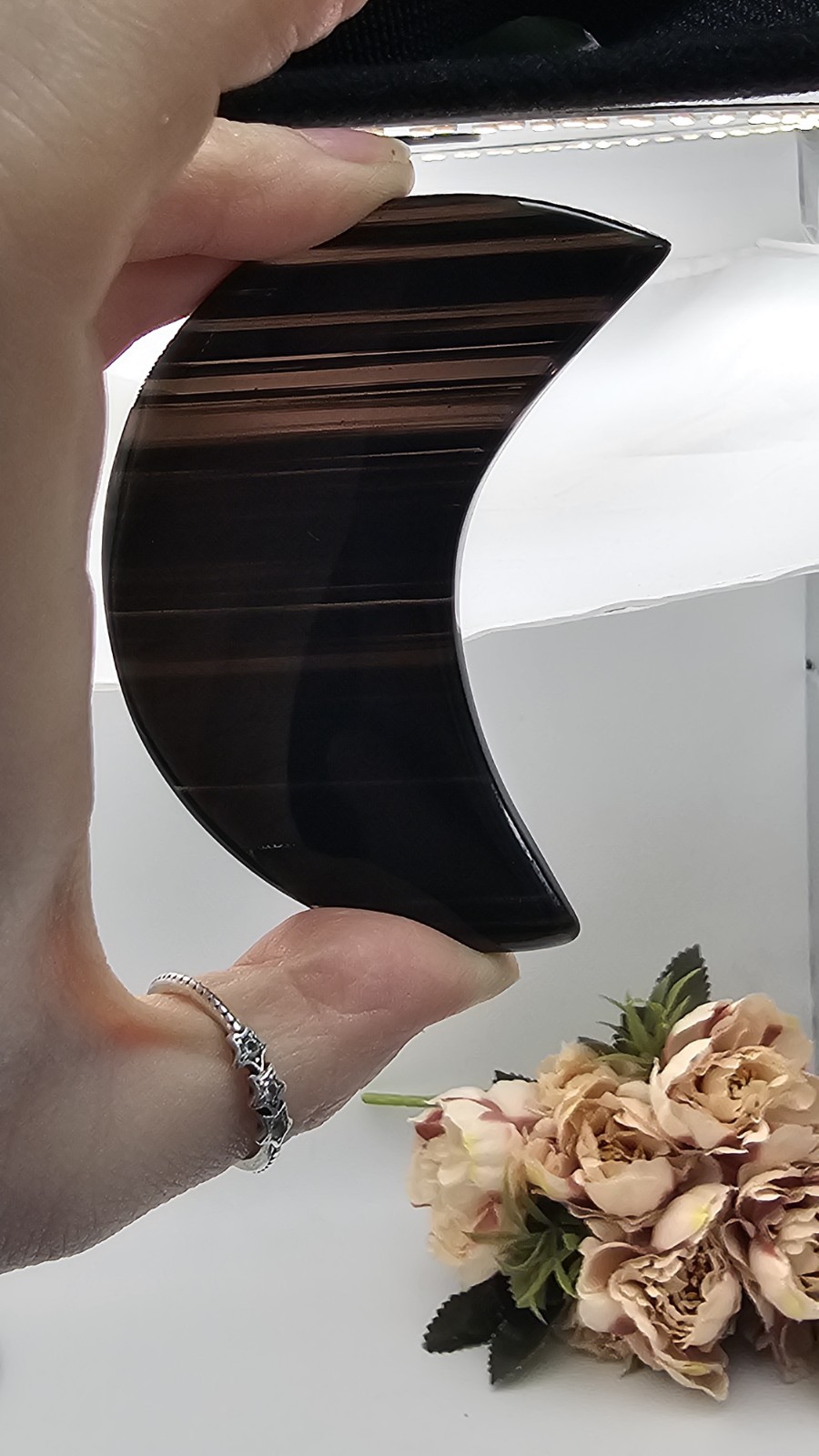 Transparent Agate Moon Crescent crystal 47g 7.8cm