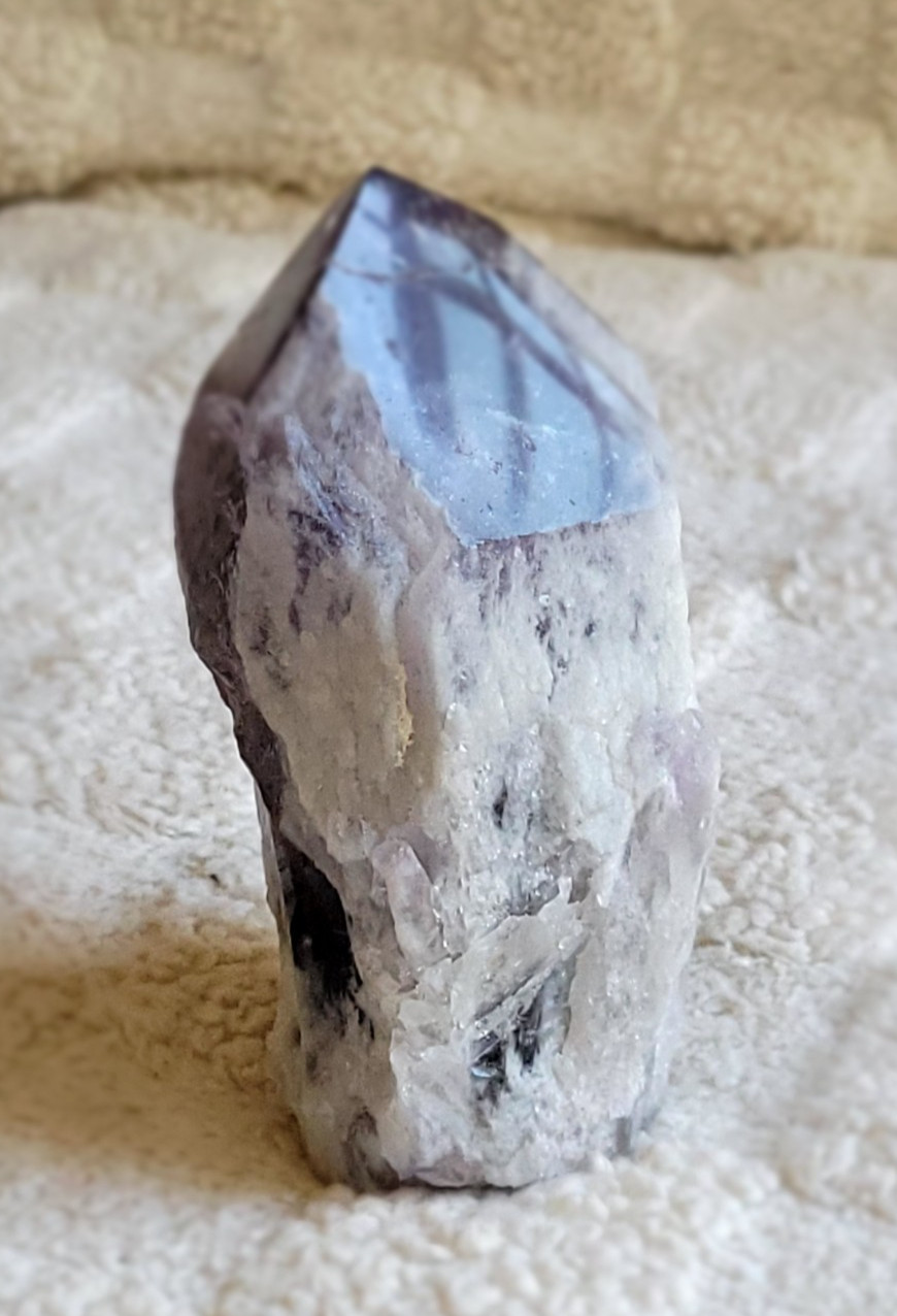 1.2 LB Natural Brazilian Amethyst Point Crystal Tower w/ Cut Base