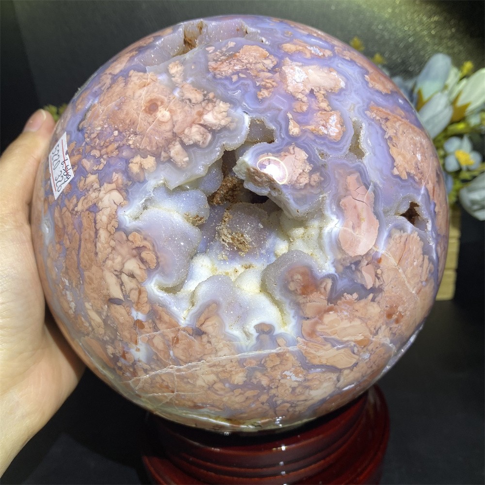 Customized Random 1pc 14.4LB 5.7″A+Natural Geode Petal Agate Sphere Reiki Ball