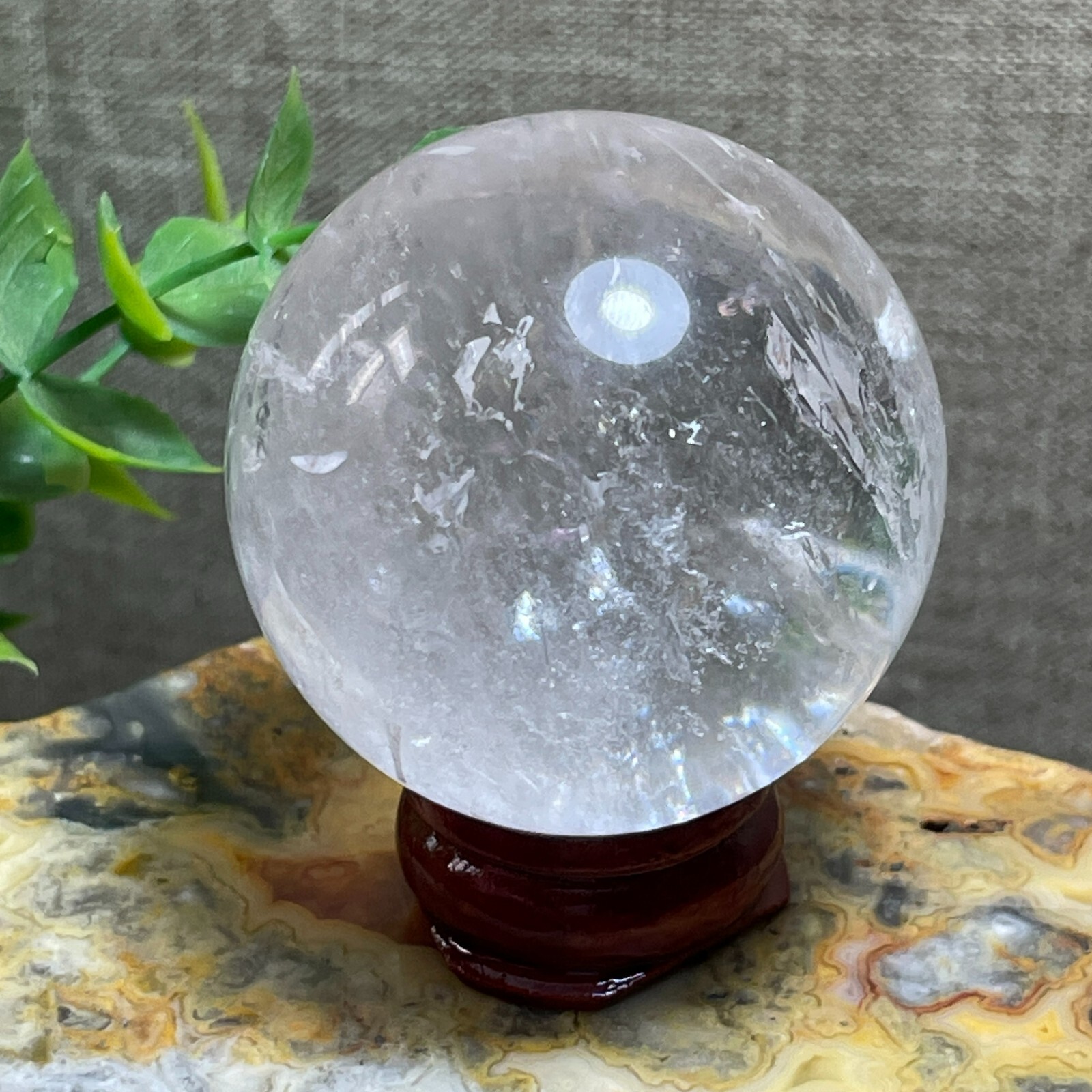 rainbow White Clear stone Sphere Ball Healing original stone decoration 113g A1