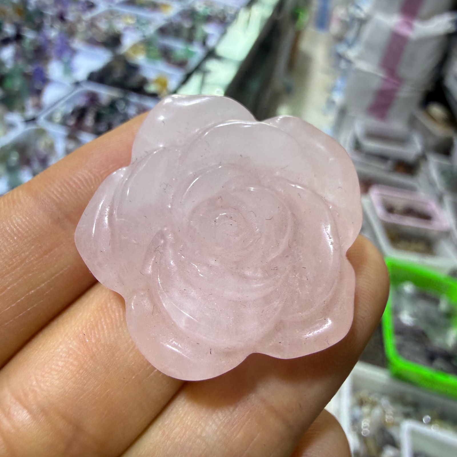 1.1″ natural Powder crystal Creative carved Rose flower quartz crystal gift 1pc