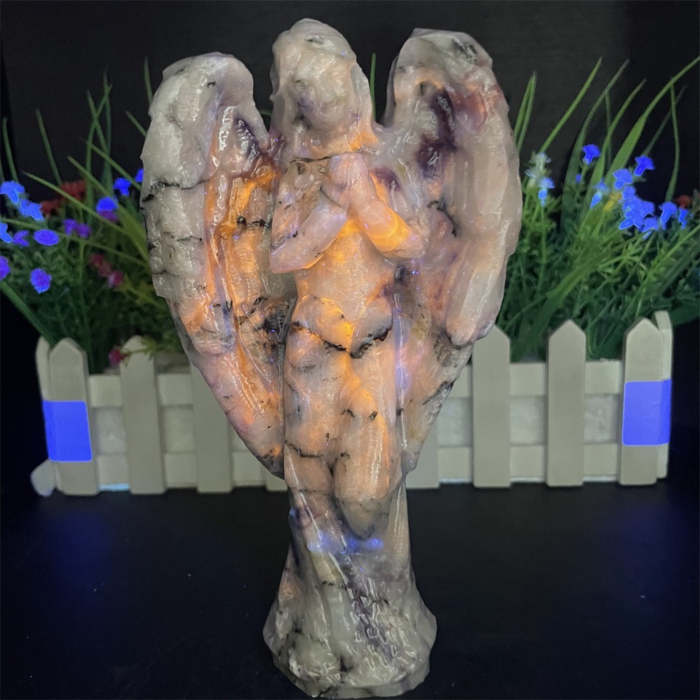 1.5LB 7.2″ Natural Sodalite And Quartz Angel Carving Crystal Quartz UV Reiki
