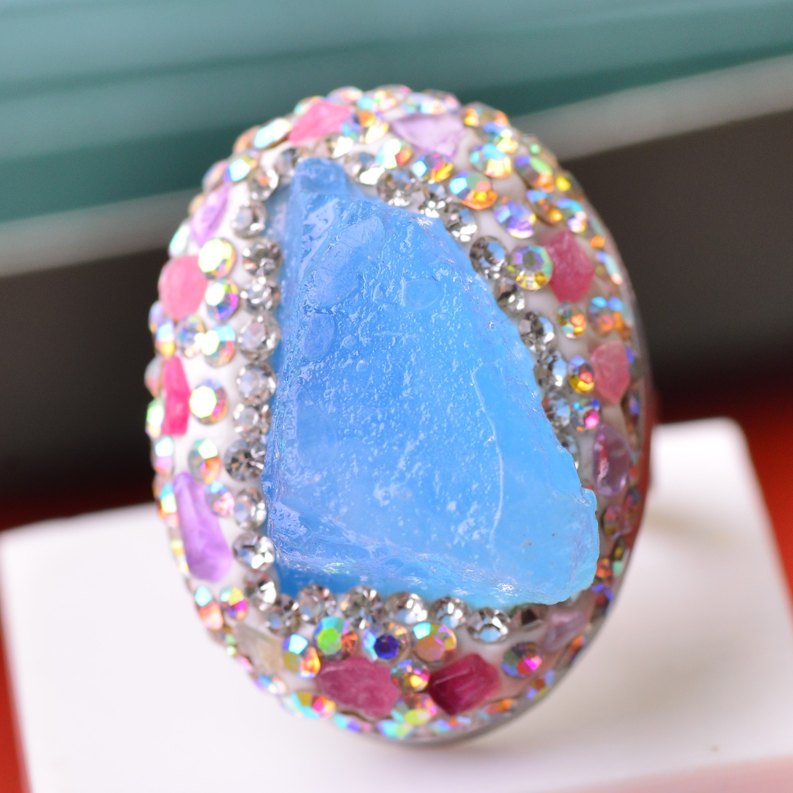 Aquamarine ring, alloy inlaid with handmade gemstone jewelry Energy Crystal