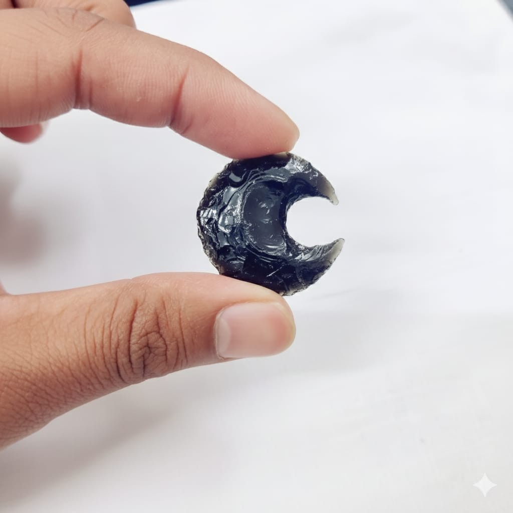 Bulk Obsidian Moon Crystal, Carved Crescent Obsidian Gemstone, Moon Pendant
