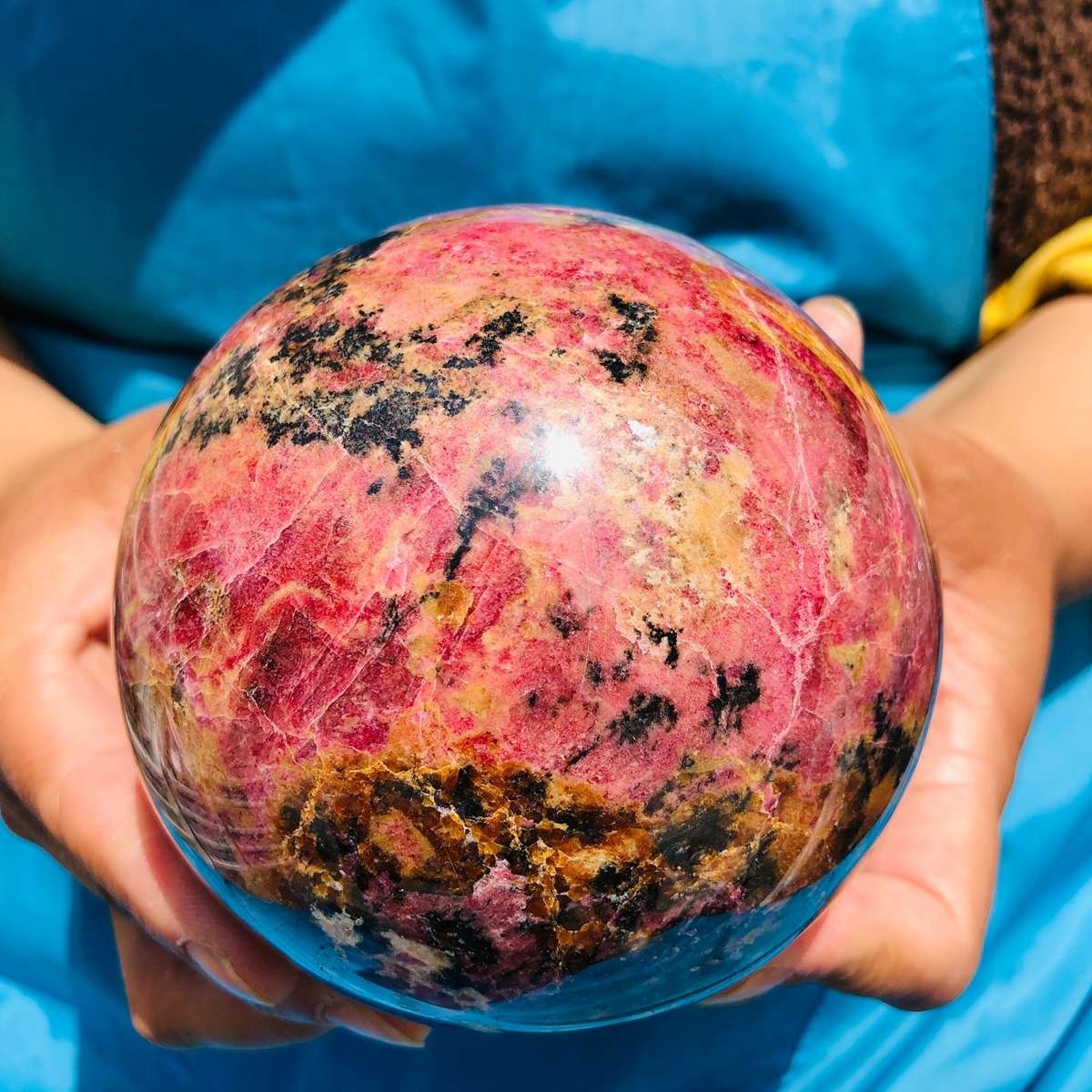 4.4 LB Natural Rhodonite Crystal Sphere Pink Black Healing Gem Stone 4795
