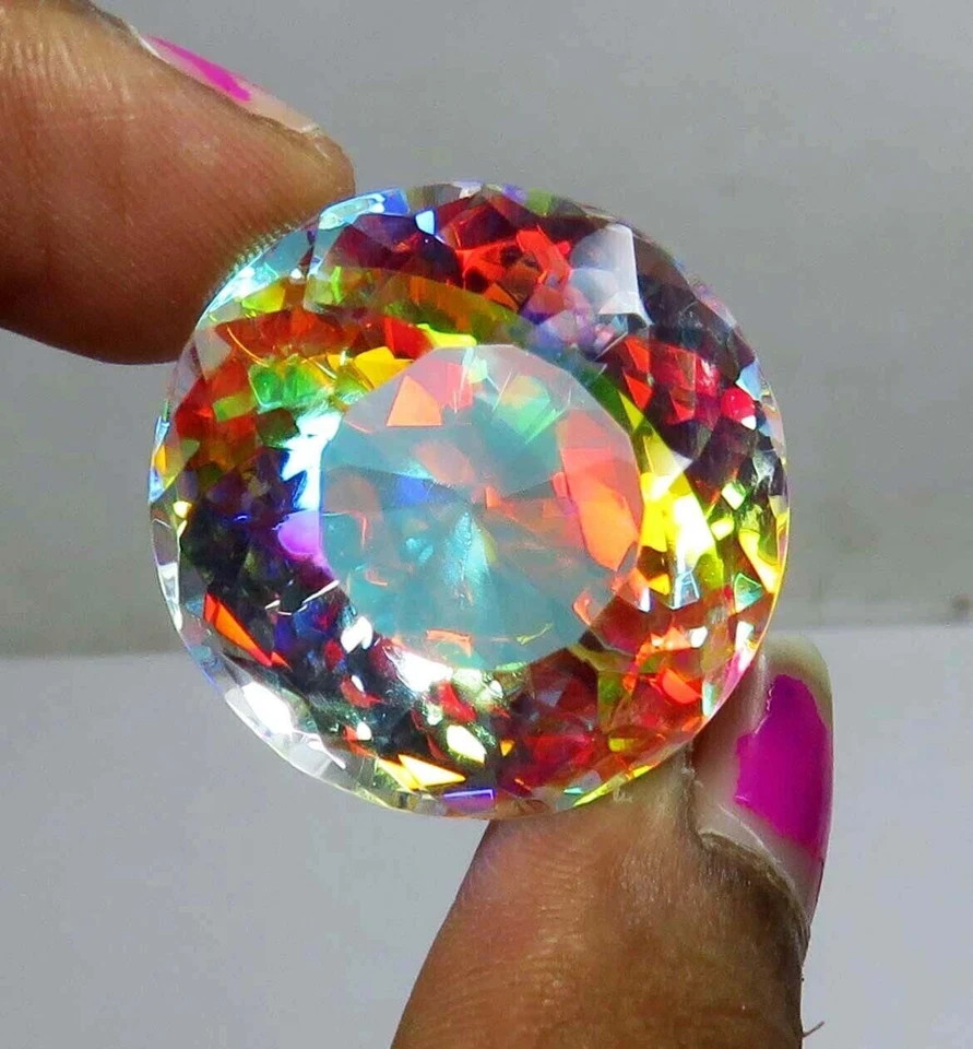 82 CT+ AAA Rainbow Color Round Cut Natural Mystic Topaz Certified Gemstone