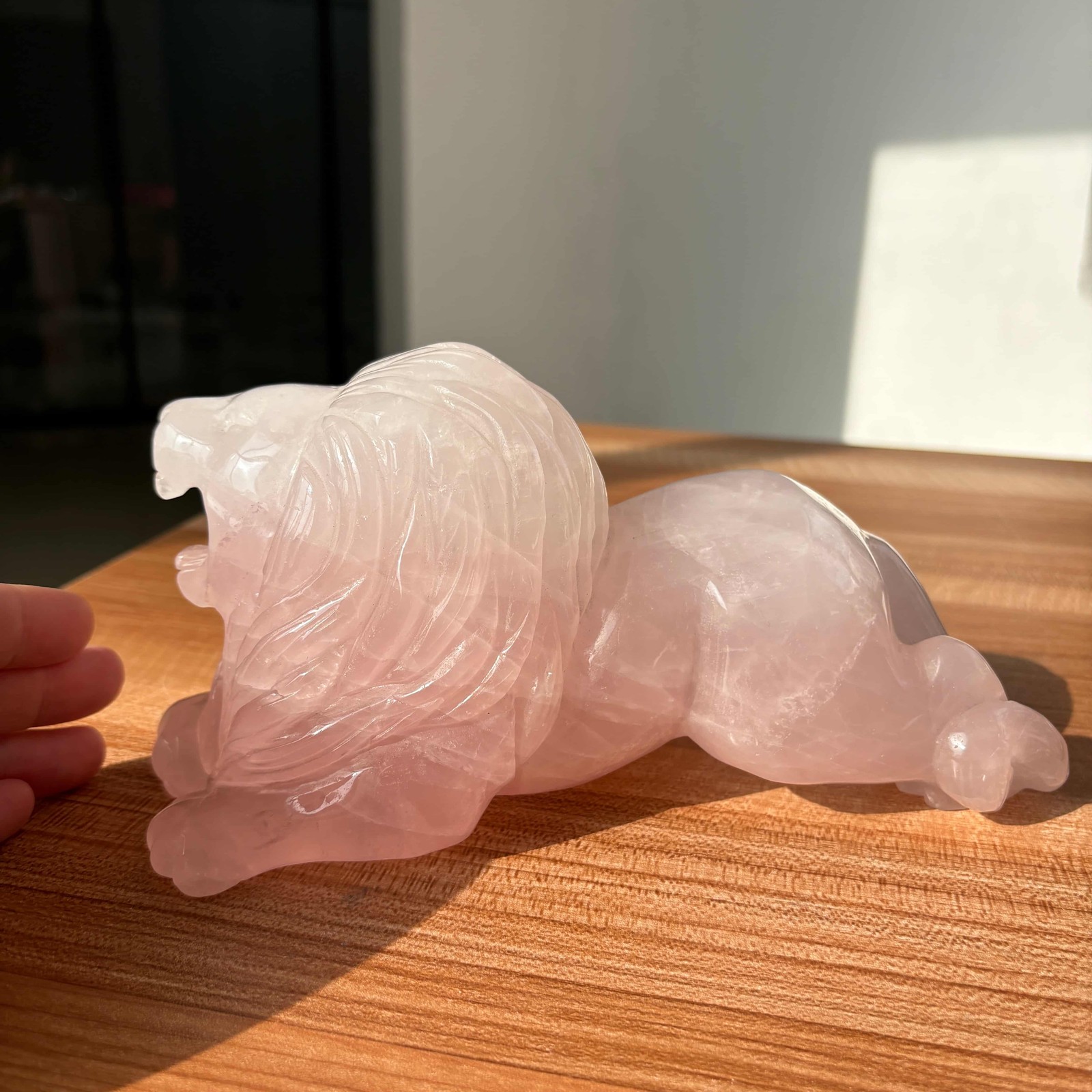 Natural Rose Quartz Lion Sculpture 4.1 lb 8.6″ Crystal Carving Stone Figure
