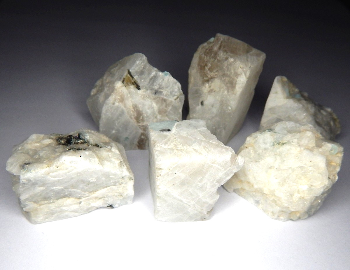 173g Lot Rainbow Moonstone with Adularescence Tourmaline Hematite Natural Mined