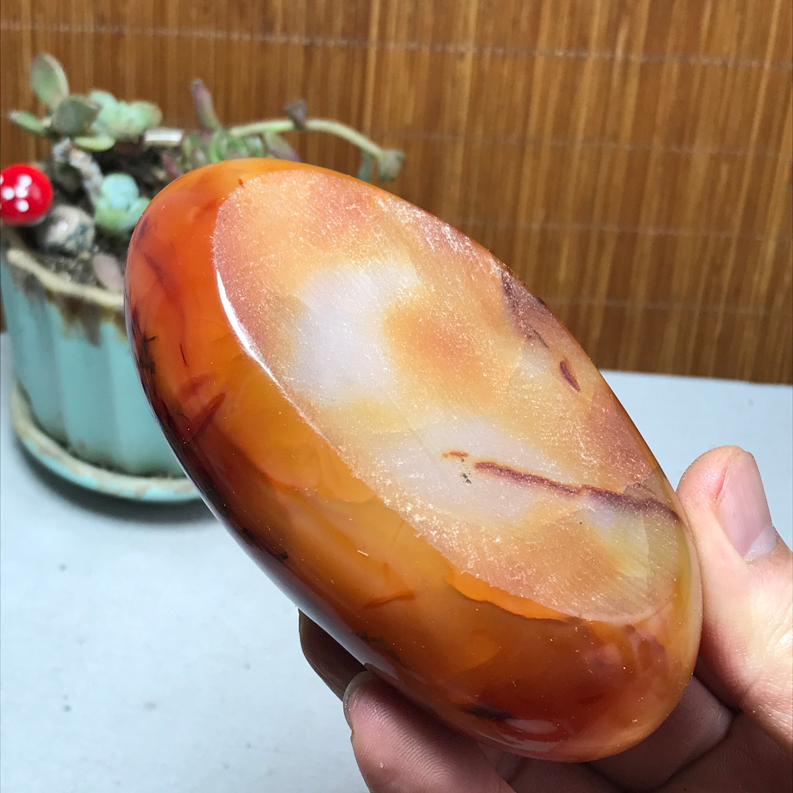 105-65-28mm Rare NATURAL red agate ashtray Hand polishing Crystal specimen A4319