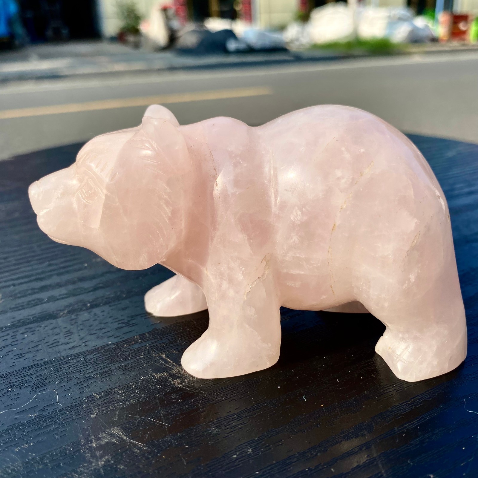 390G Natural pink rose quartz Quartz Carved bear Skull Crystal Reiki Decor
