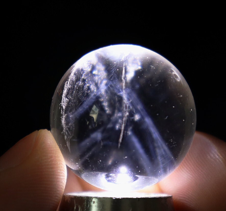 26mm Natural Blue Angel Feathers Clear Quartz Crystal Stone Sphere Ball Healing