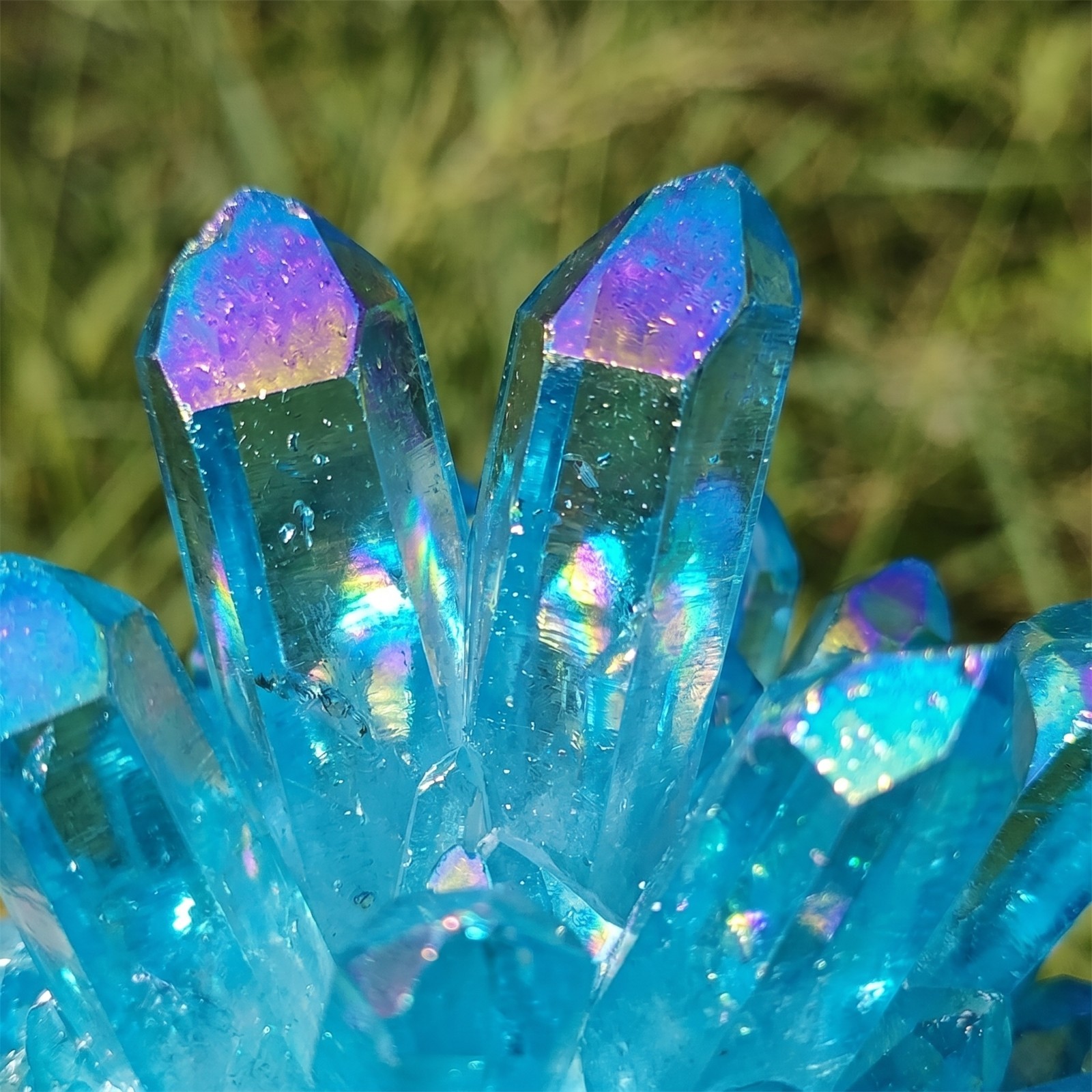 Natural Blue Angel Aura Quartz Crystal Cluster Titanium Healing Geode Specimen