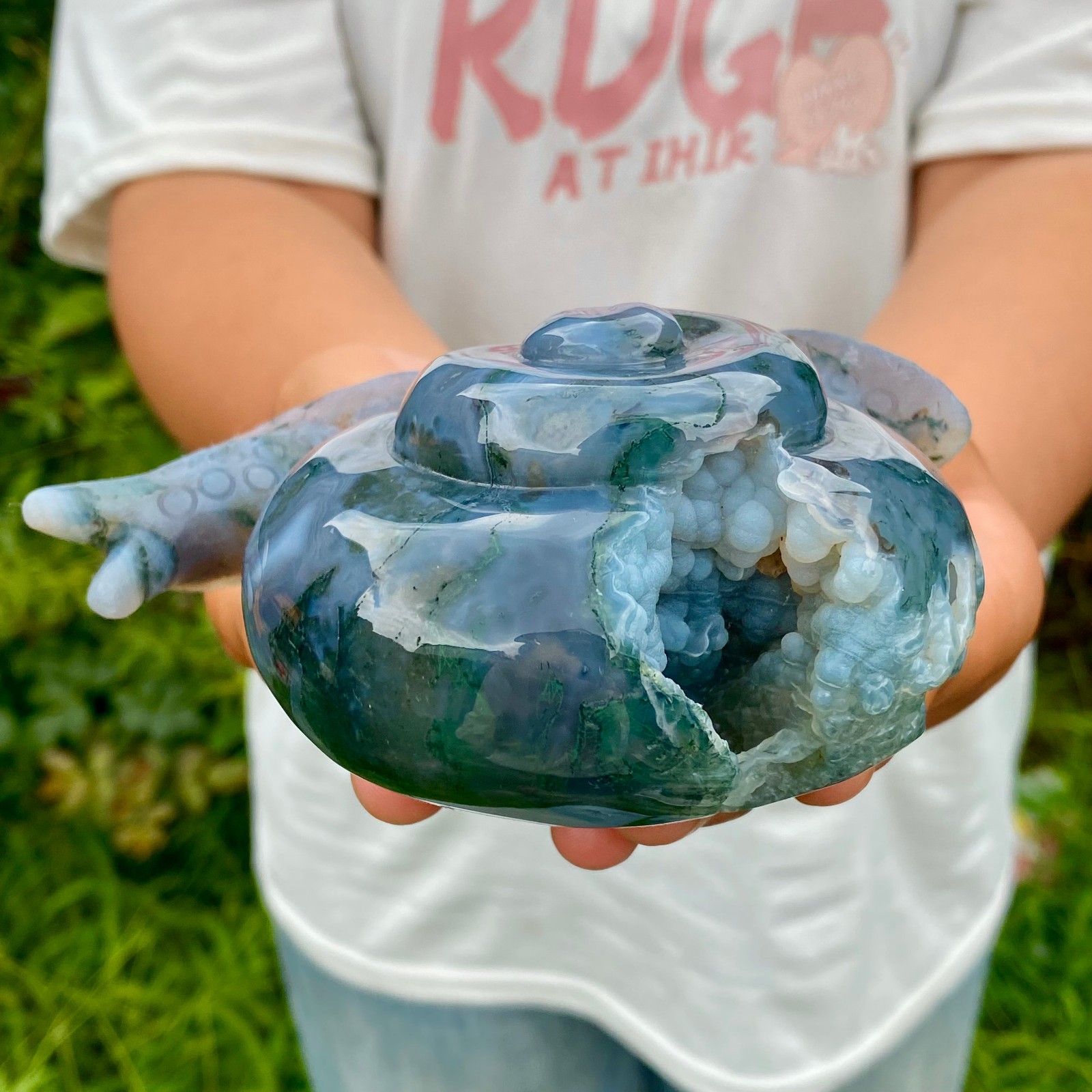 1.4LB Natural Ocean Agate Snail Hand Carving Gemstone Ornament Home Decoration