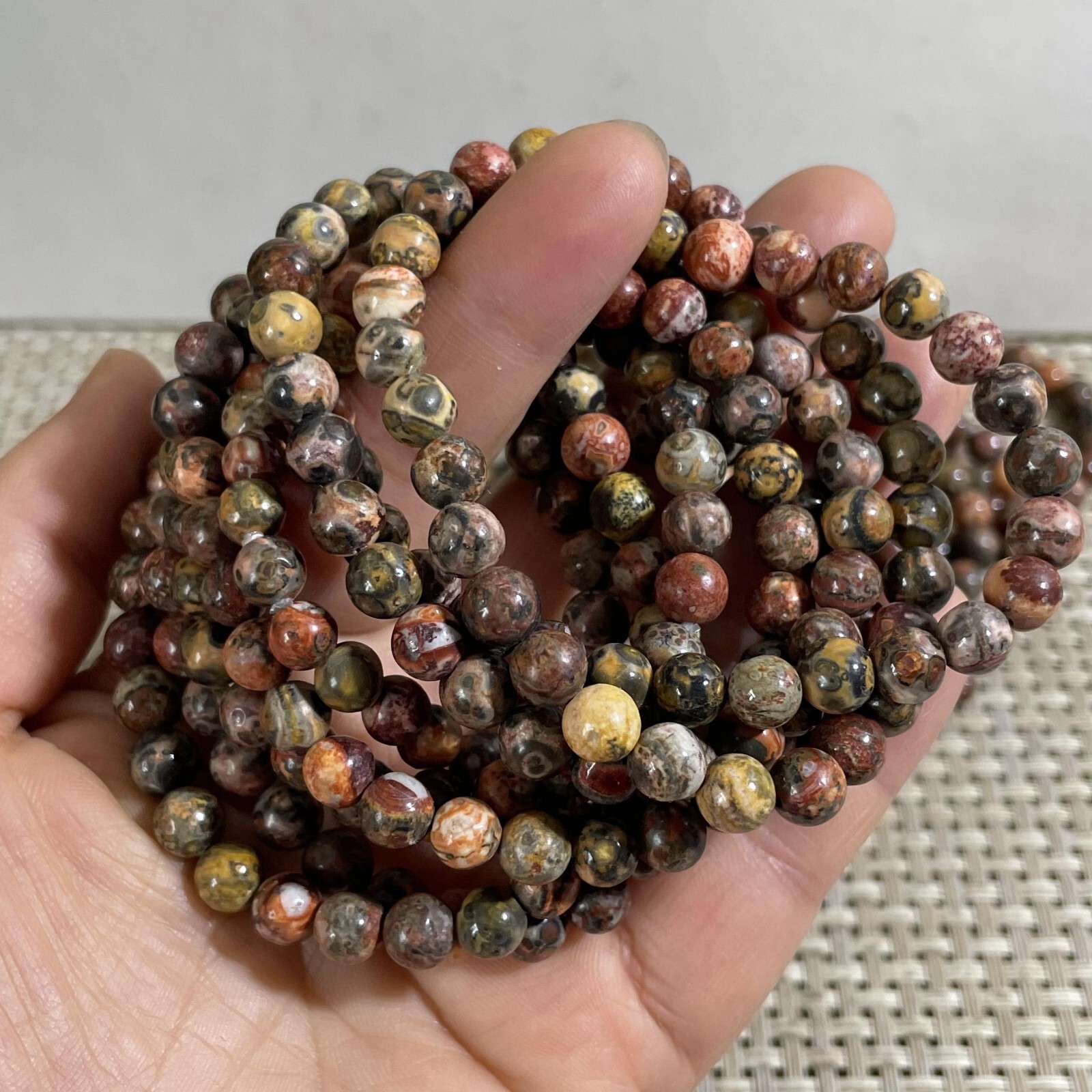 Wholesale 5Pcs Natural Leopard Jasper stone 6mm Quartz Crystal Stretch Bracelet