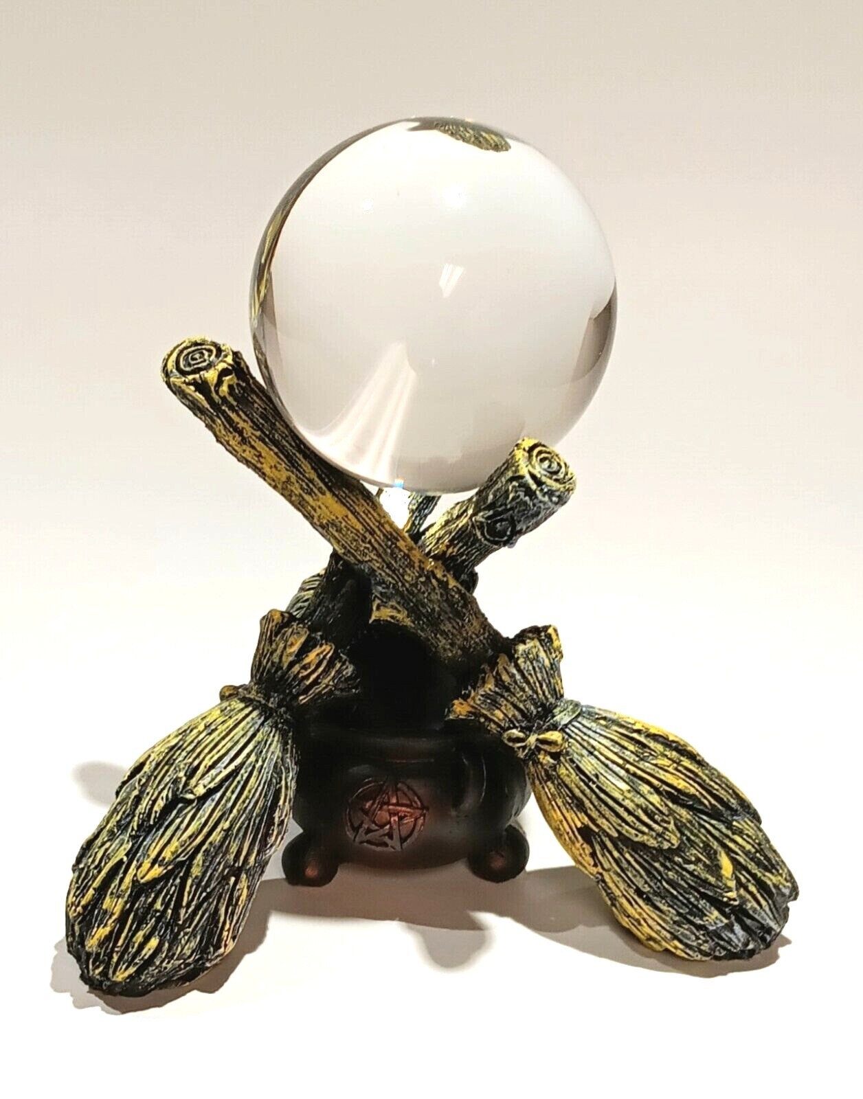K9 80mm Clear Crystal Ball with Witch Broomstick & Cauldron Stand 7 colors