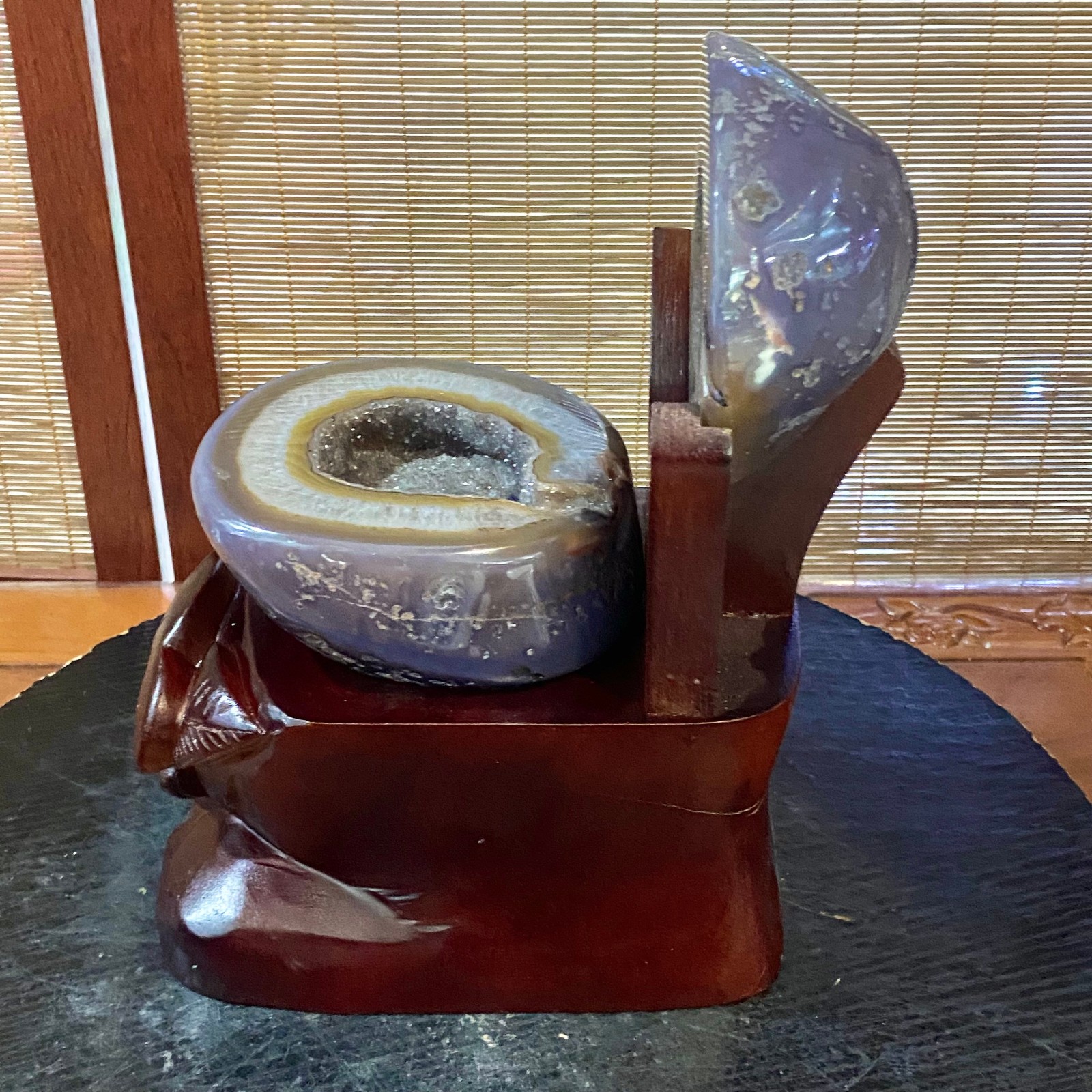 7.01LB Natural Amethyst Geode Quartz Crystal Cornucopia Mineral Specimen +Stand
