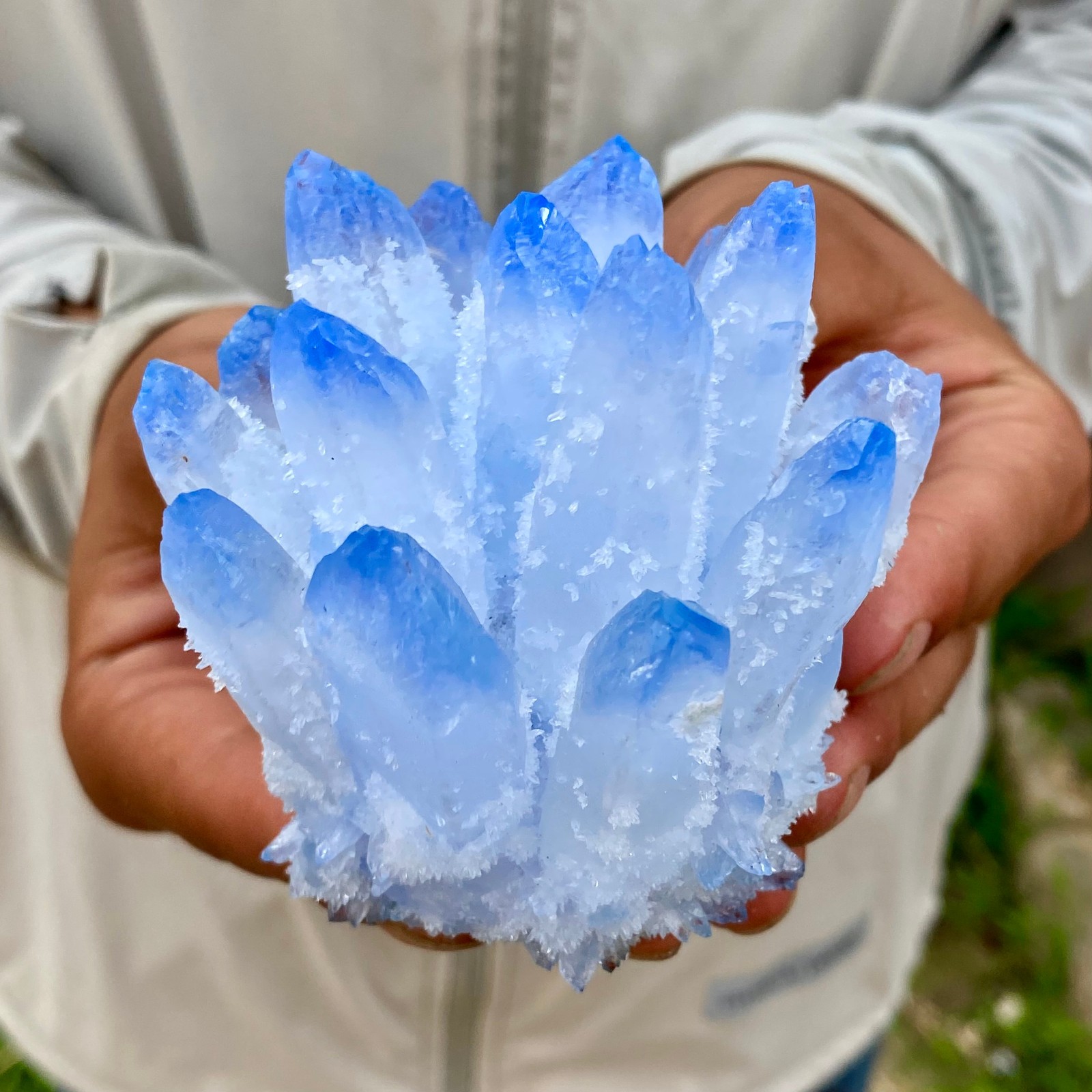 375G New Find blue Phantom Quartz Crystal Cluster Mineral Specimen Healing