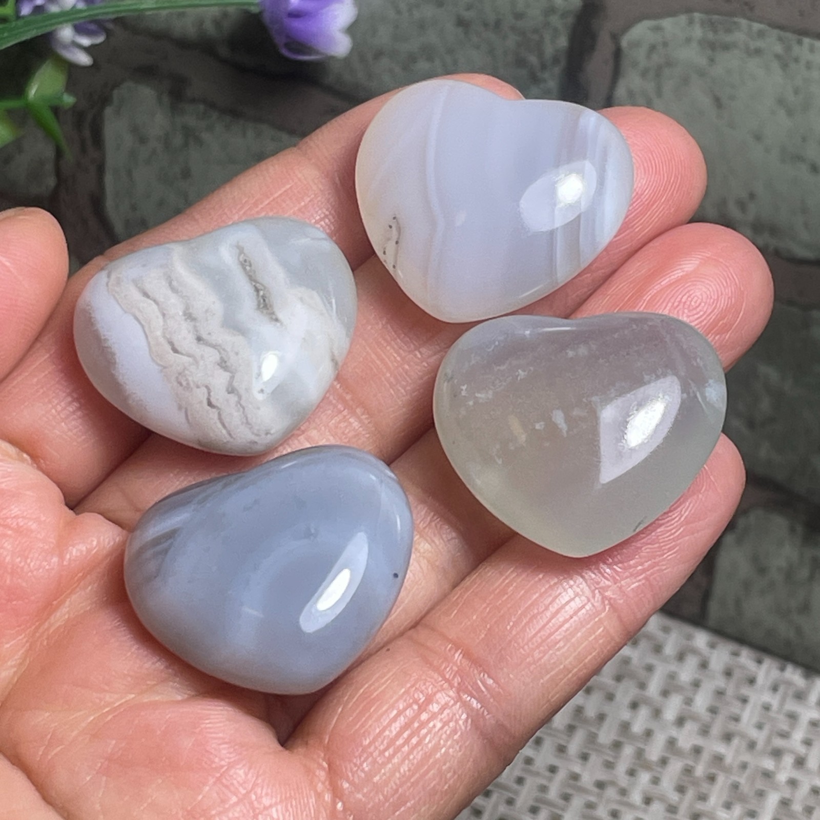 Dark Blue Gray Agate stone Carved Heart original specimen 4pc 45g c402