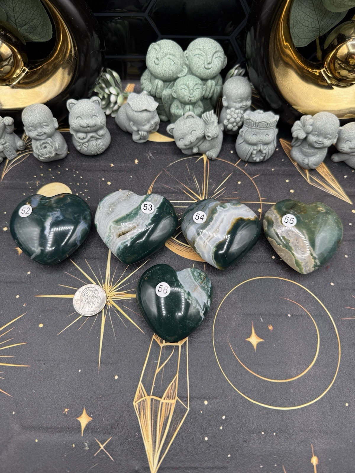 Natural Green Zebra Jasper Hearts palmstones Free shipping