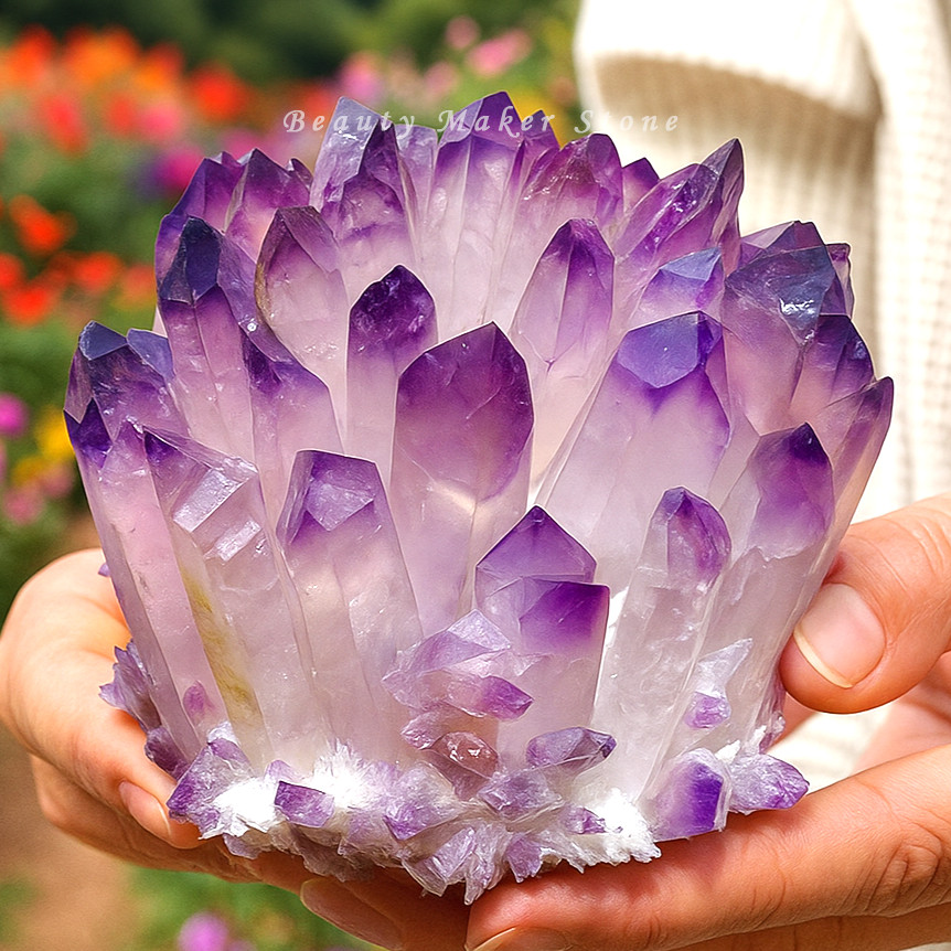 300gLarge Natural Light Purple Amethyst Phantom Quartz Cluster Crystal HomeDecor