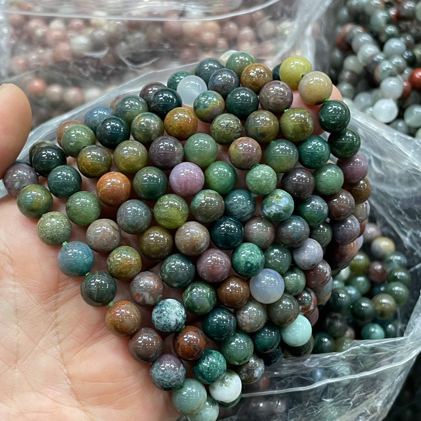 10pc 8mm Natural Oceanjasper Bead Bracelet Reiki Crystal Quartz Healing Decorate