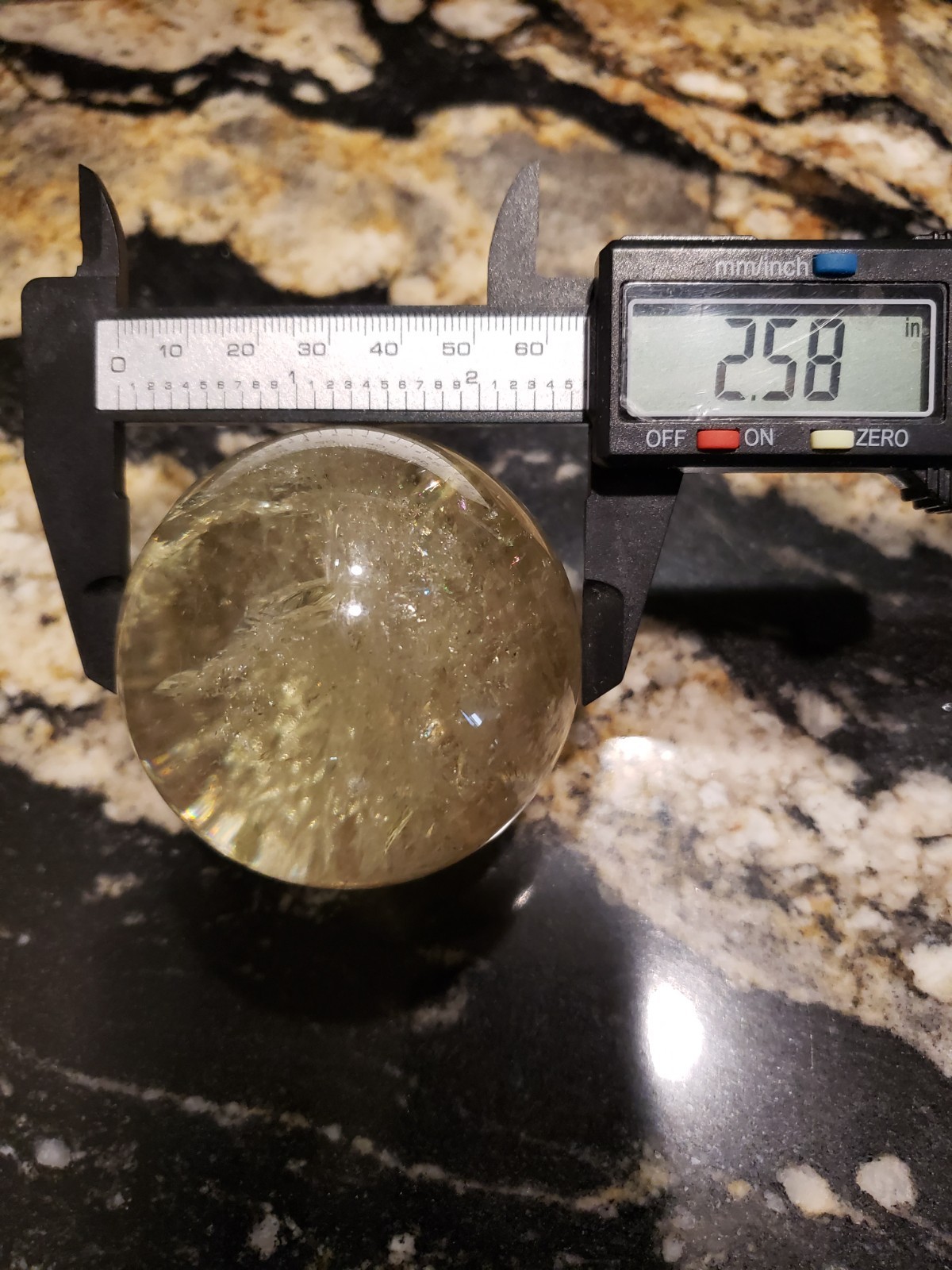 2.55 Clear Citrine Quartz Crystal Sphere Ball Orb Rainbows, 394g or 14 oz