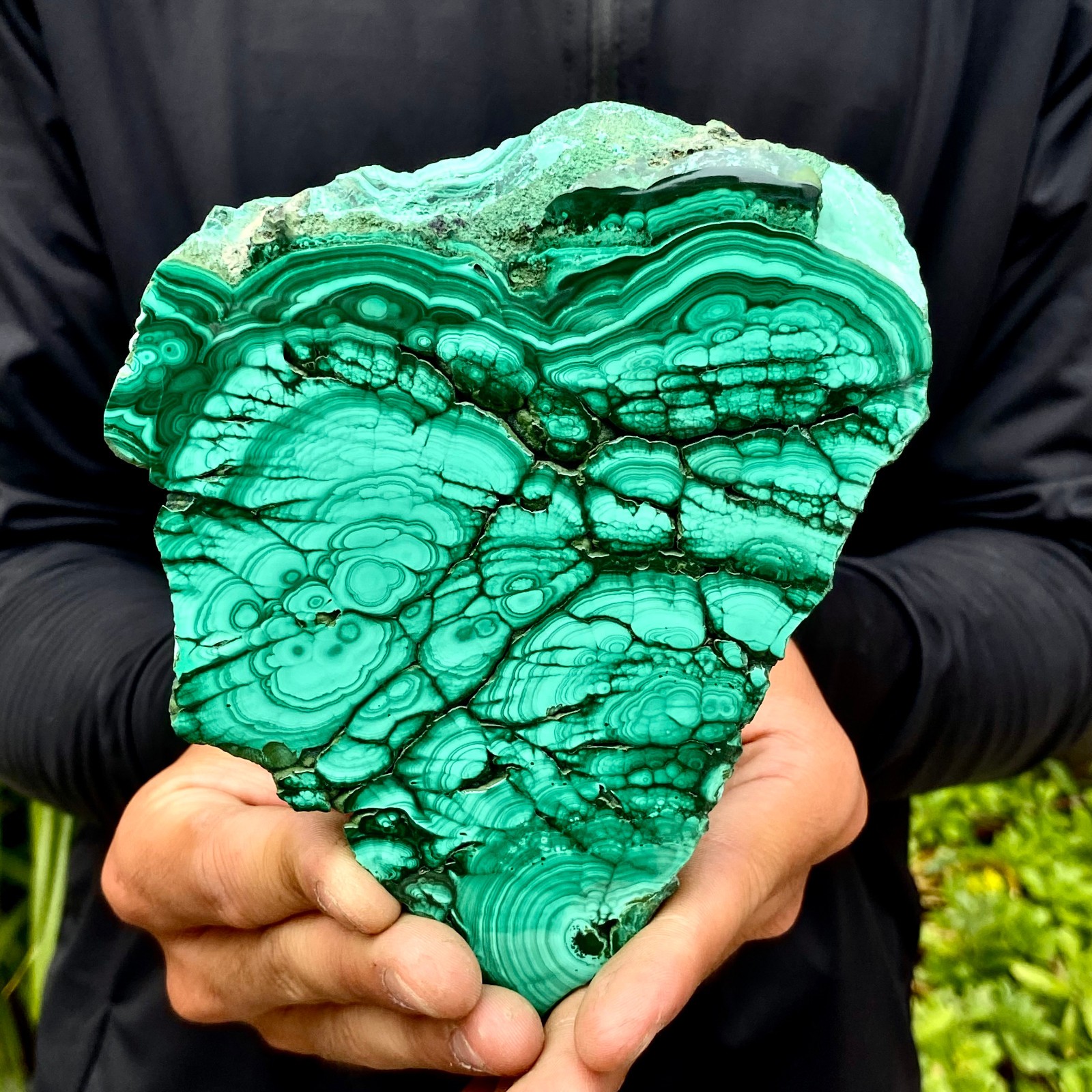 1.29LB Natural malachite slice quartz crystal luster mineral specimen