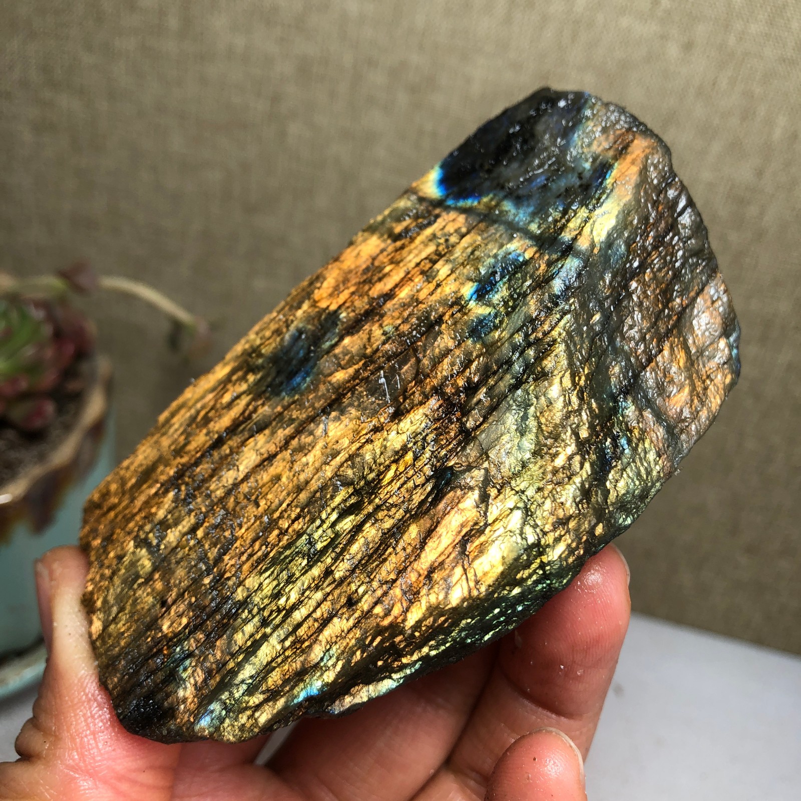 90mm Natural Labradorite Crystal gemstone rough original Specimen 213g A3440