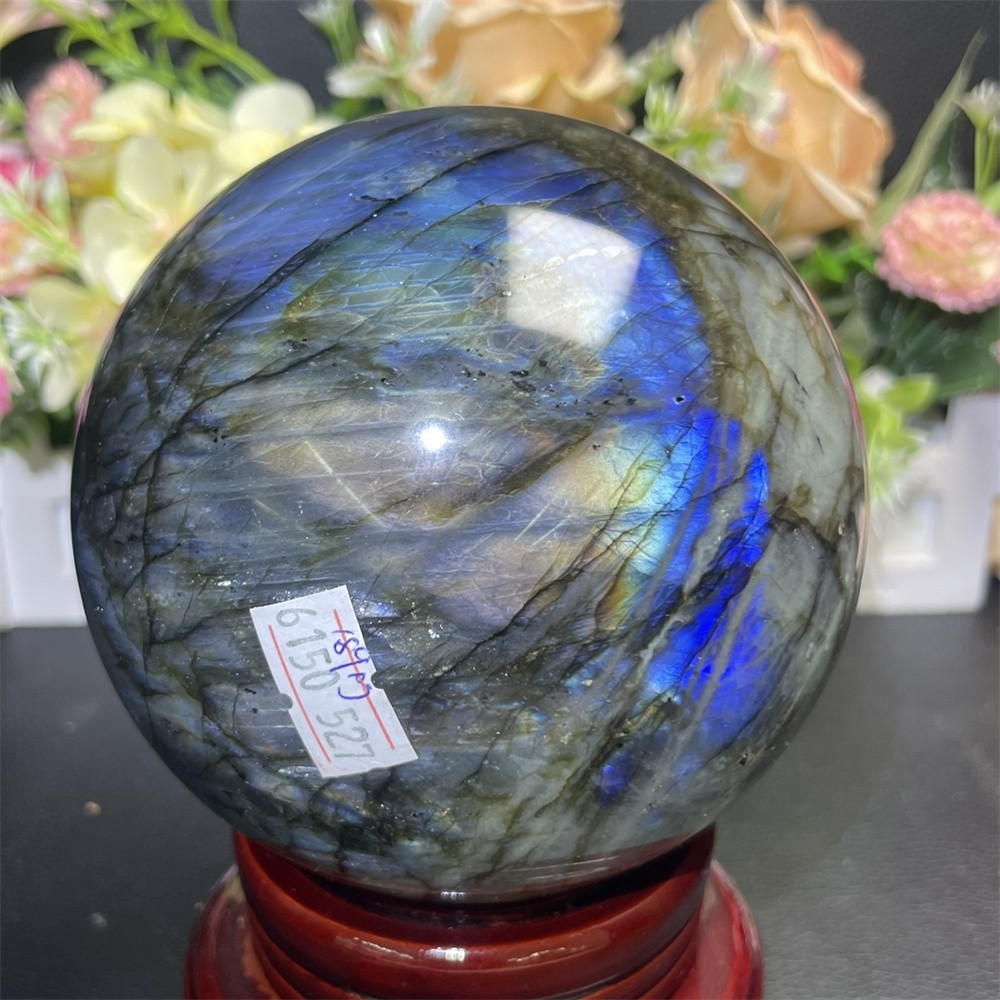 4.1LB 4.1″Natural A+Blue Flash Labradorite Sphere Ball Crystal Quartz Decor Heal