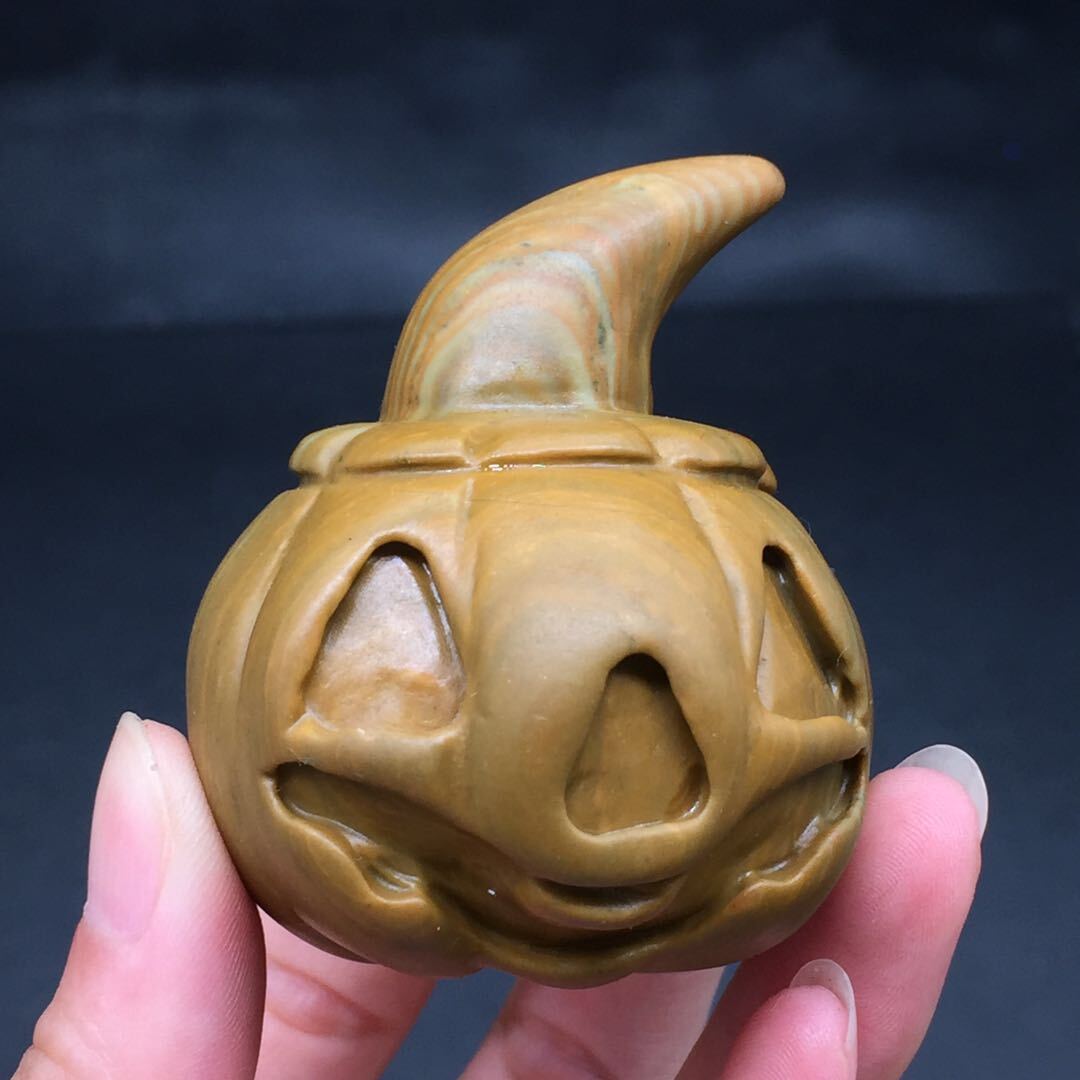 Natural Songhua Stone Quartz Crystal Carved Pumpkin Halloween Decora Healing 1Pc