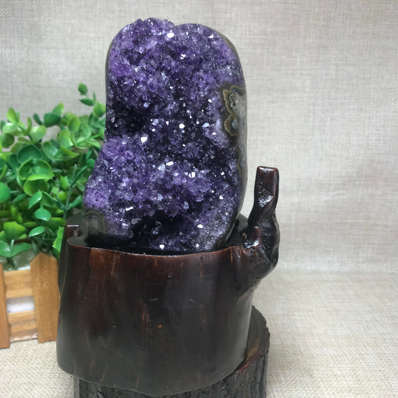 1247g Natural Uruguay Deep Purple Crystal Quartz Amethyst Geode Clusters +Stand