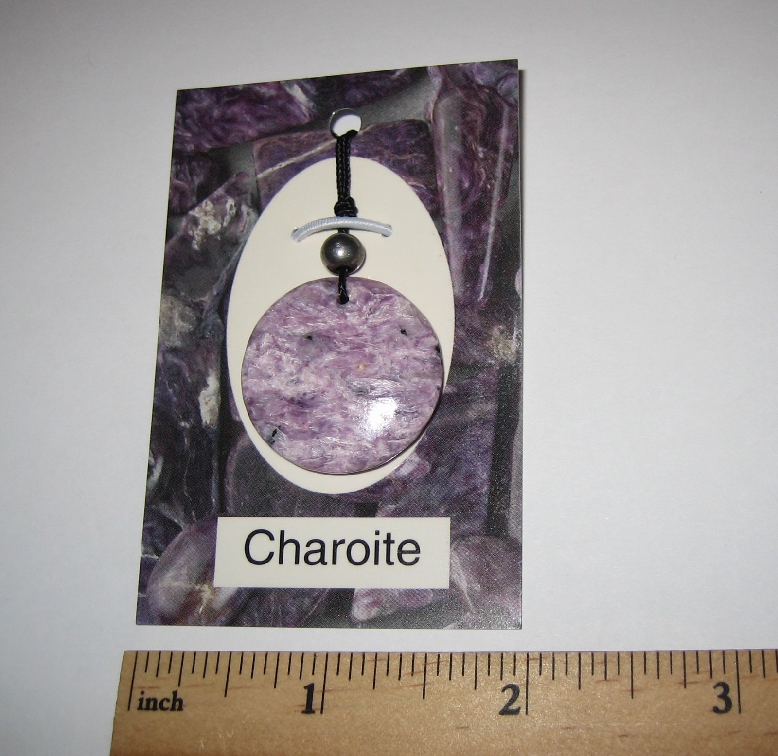 27mm POLISHED A+ NATURAL CHAROITE STONE MINERAL CORDED ROUND DISC PENDANT *1