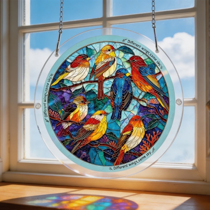 Creative Acrylic Puzzle Sun Catcher With Metal Chain Multiple Pattern Optional