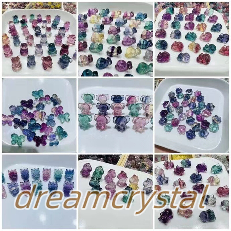 100pc Mix Natural Fluorite Crystal Skull Mini Carved Quartz Reiki Healing Random