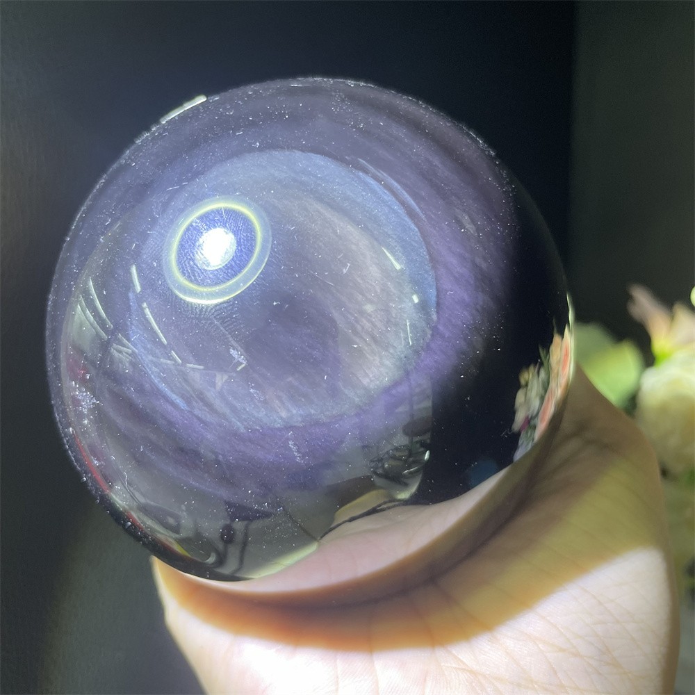 2LB 3.5″ Natural Rainbow Obsidian Sphere Ball Carved Crystal Quartz Decor Reiki