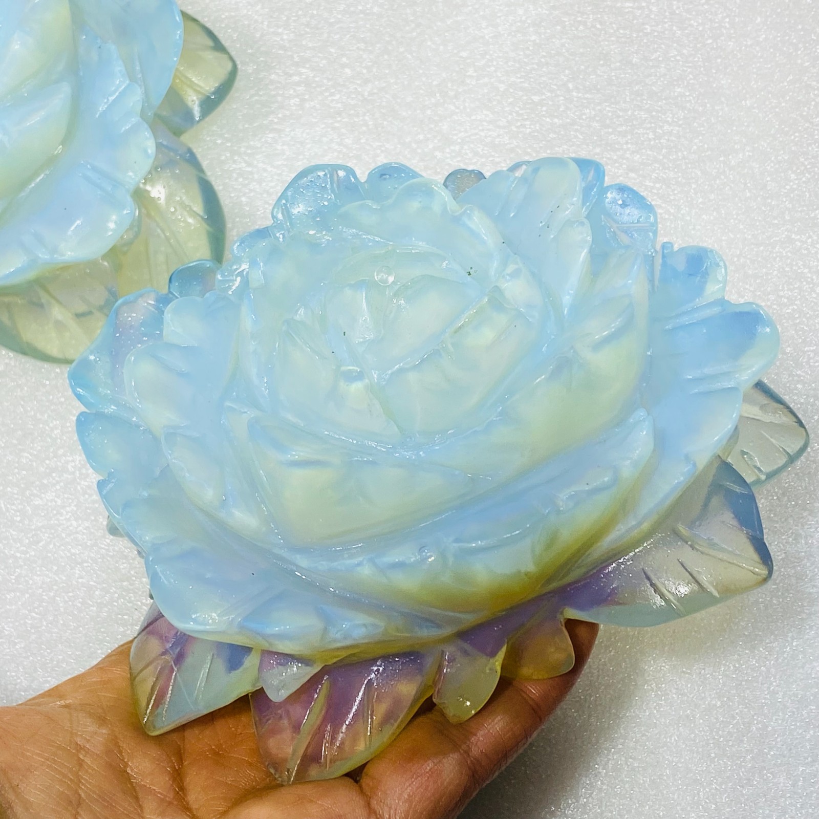 A++ 110mm+ Natural Opal quartz Flower hand Carved crystal healing 1PC