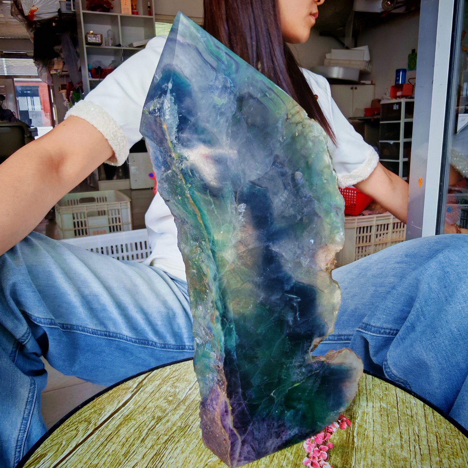 3.85LB Restoration of Natural Colored Fluorite Crystal Specimens 1750g