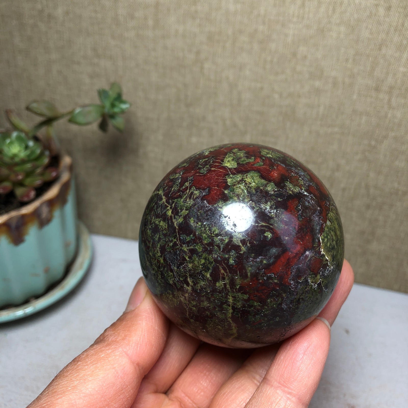 60mm Natural Dragon blood stone quartz crystal sphere ball healing 348g A4050