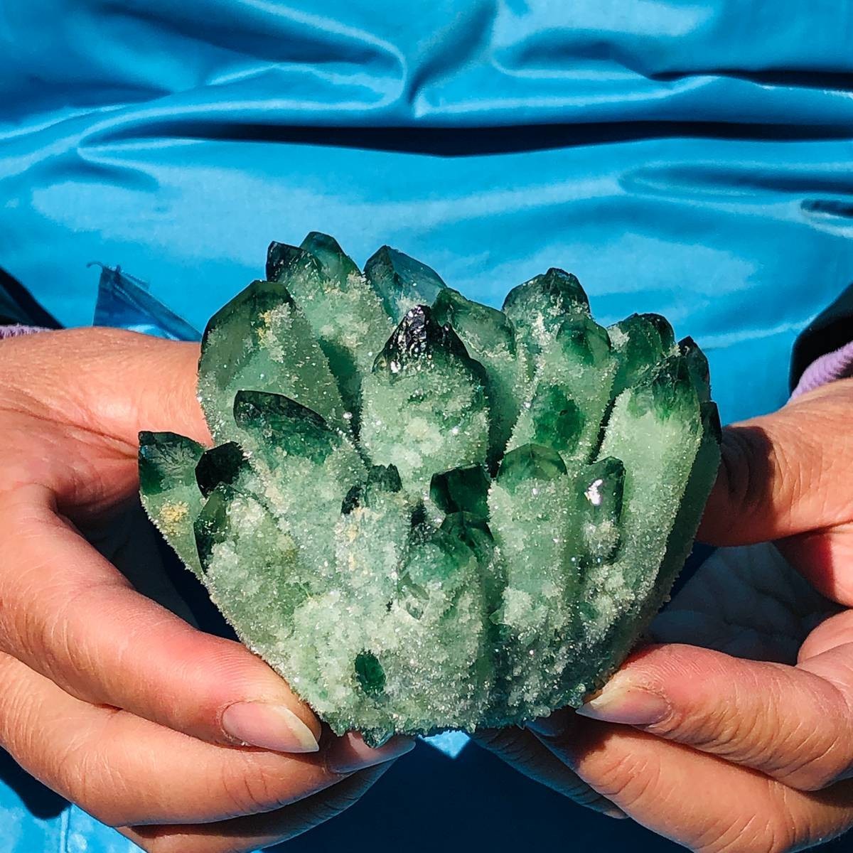4Pcs 3.78LB New find green Phantom Quartz Crystal Cluster mineral samples heals