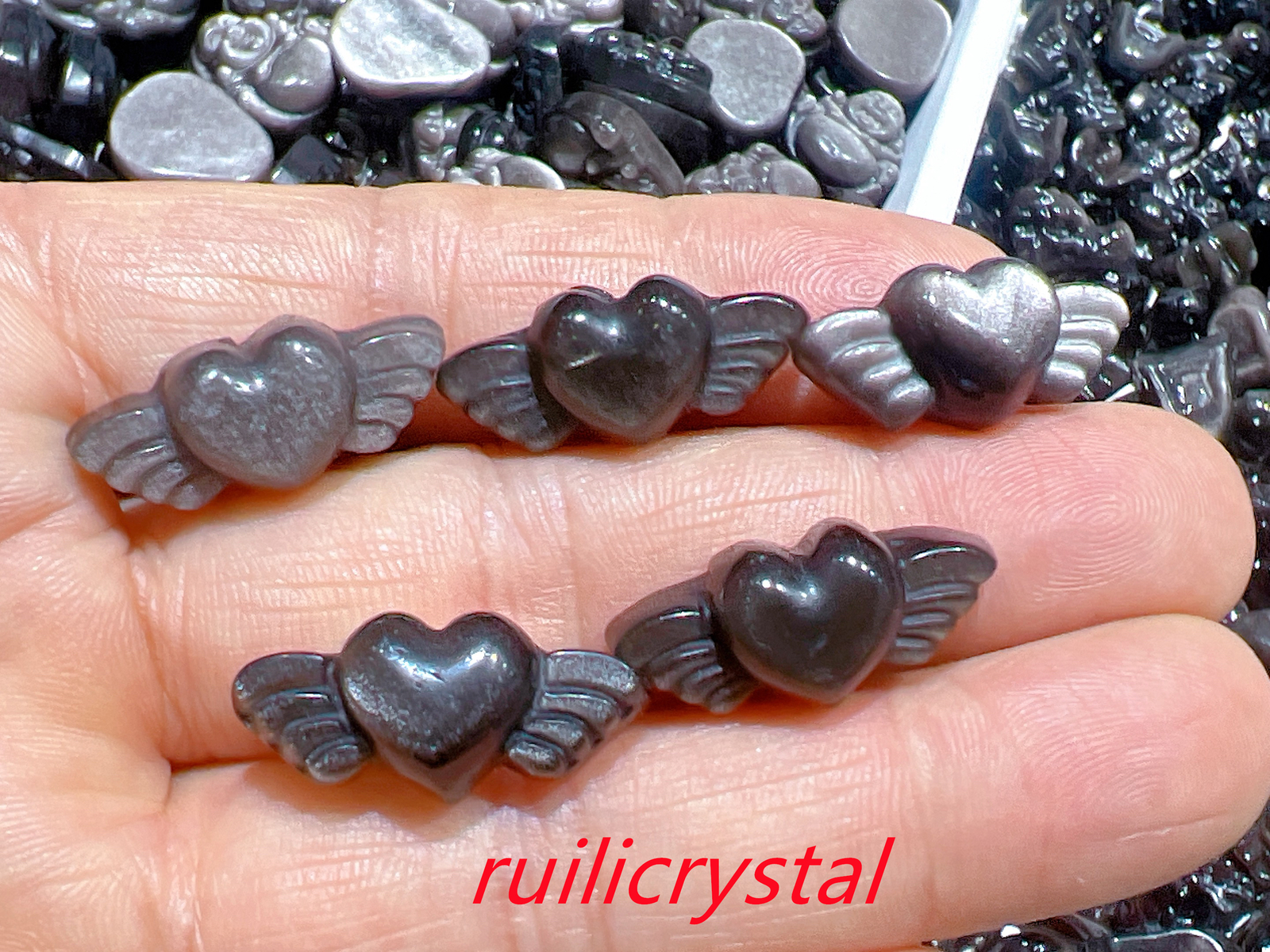 5pcs Natural silver obsidian hand carved mini Love wings Crysty Reiki healing