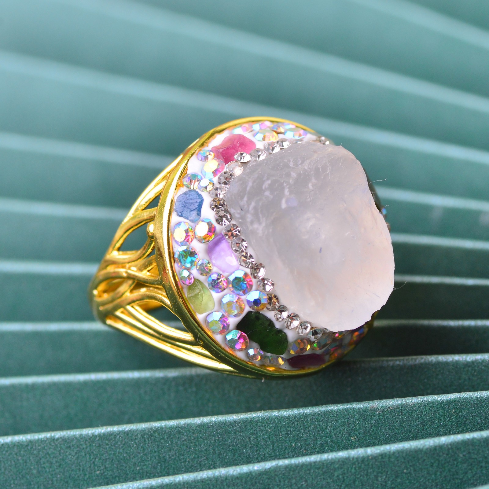 White Moonstone ring alloy inlaid with handmade gemstone jewelry Love Stone