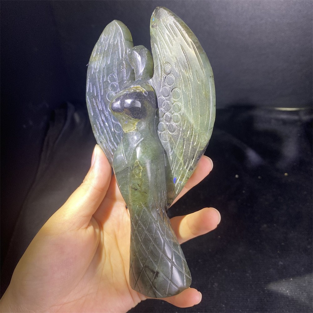 0.7LB 6″Natural A++Labradorite Angel Statue Crystal Reiki Carving Heal Decor