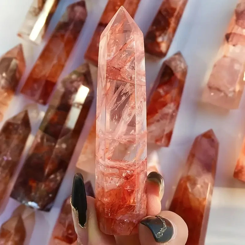 Fire Quartz Red Hematoid Tower Point Obelisk Healing Reiki Crystal Specimens