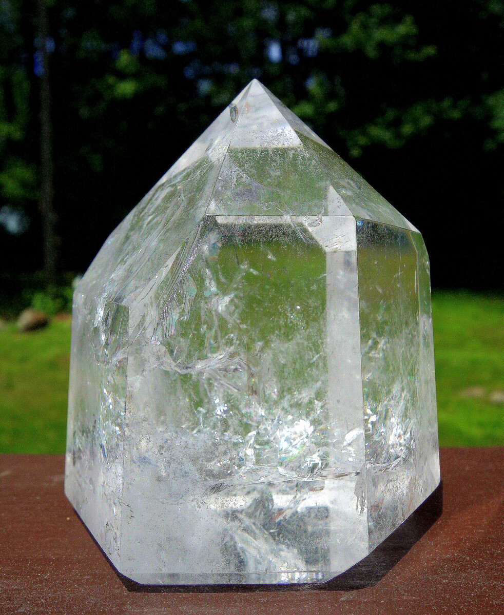Gleaming Polished Quartz Crystal with Rainbows Foils Veils