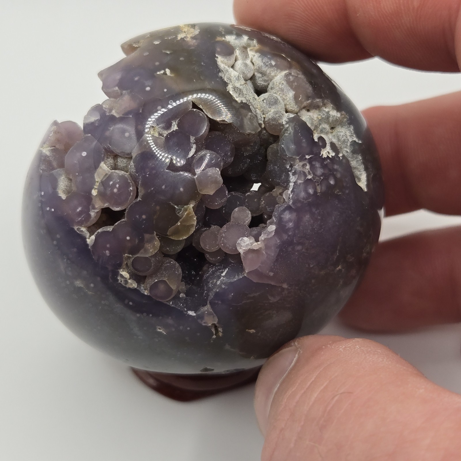 Grape Agate Sphere Botryoidal Purple Chalcedony With Druzy From Indonesia