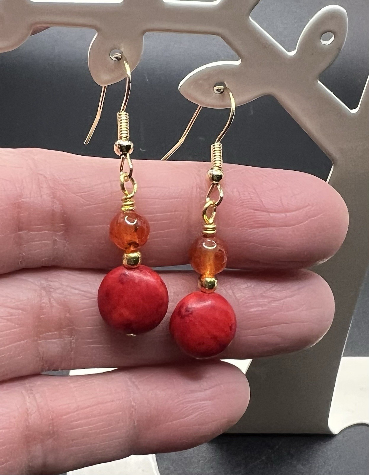 Carnelian & Red Magnesite Genuine Stone Handmade Earrings